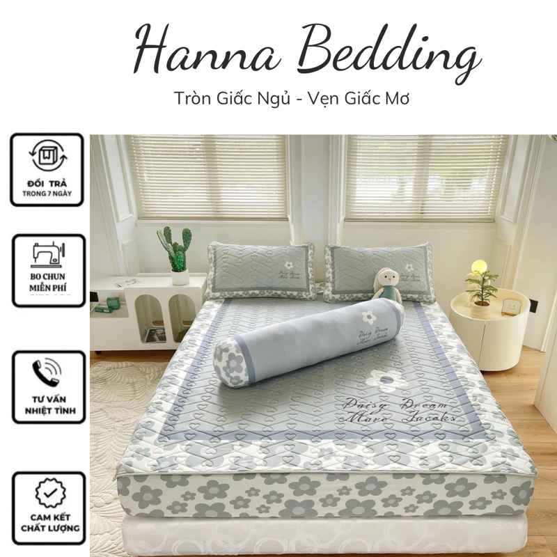 Chiếu điều hoà cao su non bo chun bọc đệm 5D VIP 4 Món, Lõi Cao Su Non Dày 0,65mm Mềm Mịn Mát Lạnh Hannabedding
