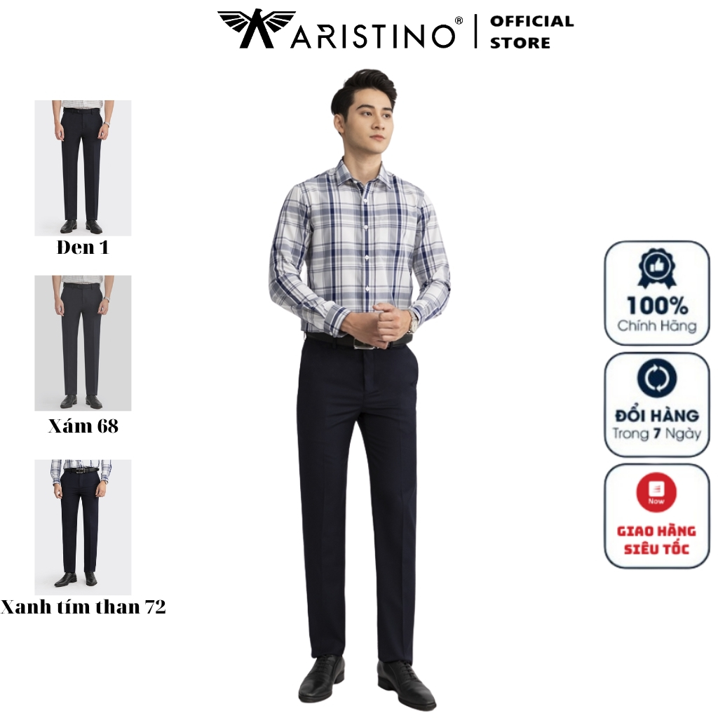 Quần tây công sở cao cấp ARISTINO ATRR14 trơn màu dáng Regular fit suông vừa vải polyester mềm mại đứng dáng