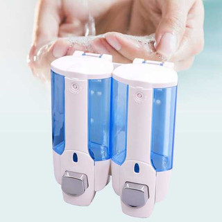 Hộp đựng sữa tắm nước gội đầu nhấn 2 bình treo tường chuyên dụng (Xanh) TI722