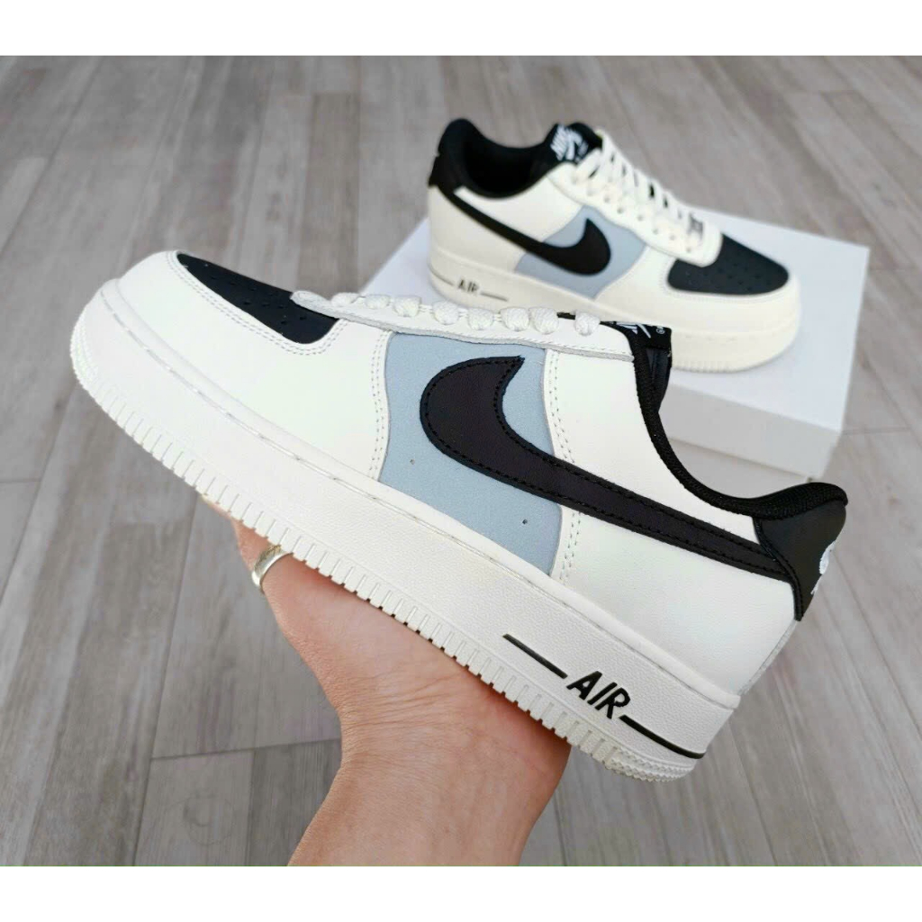 Giày thể thao Air Force 1 Low CREAM MŨI ĐEN, giày AF1 vạch nâu,Trắng kem xanh mũi đen năng động, bền đẹp