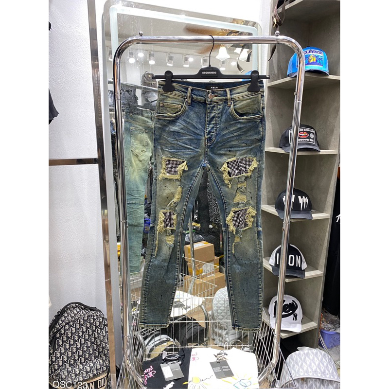 quần jean AM rách vá đã thời trang hot trend ss2023, chất bò cao cấp