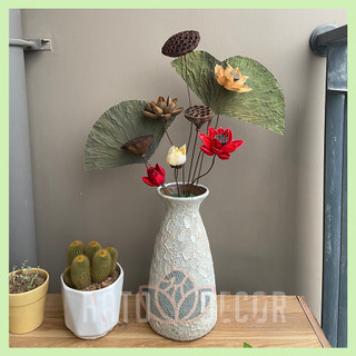Bình hoa sen gỗ khô - đài sen - lá sen decor trang trí nhà, cúng dường phật