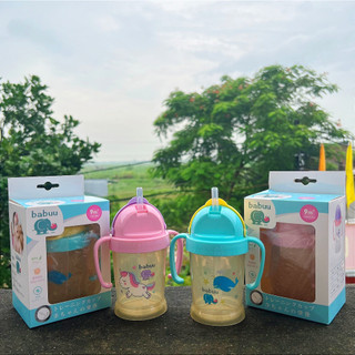 Bình tập uống ống hút silicon tay cầm Babuu Baby 180ml Nhật Bản
