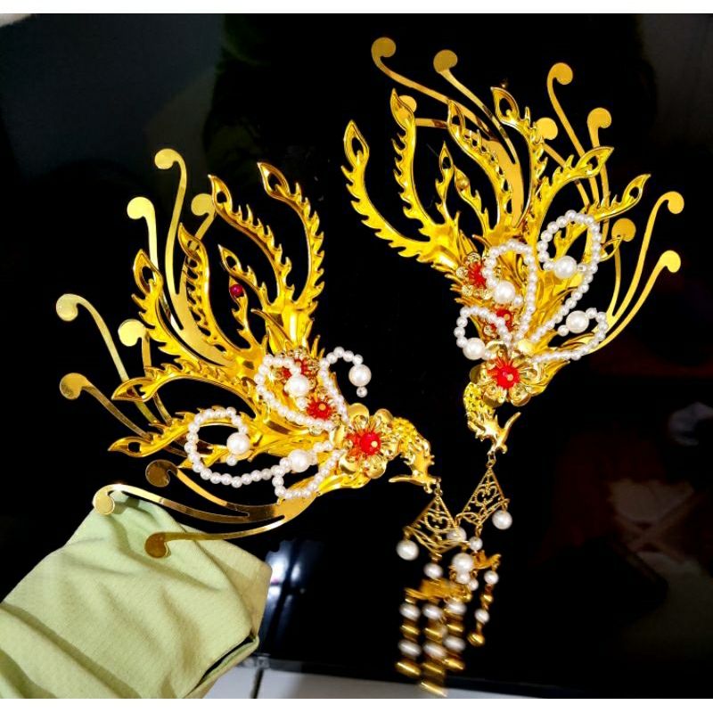 Có 7 màu Đôi ghim mấn phượng hoàng cổ trang tấn màu hầu đồng hầu thánh