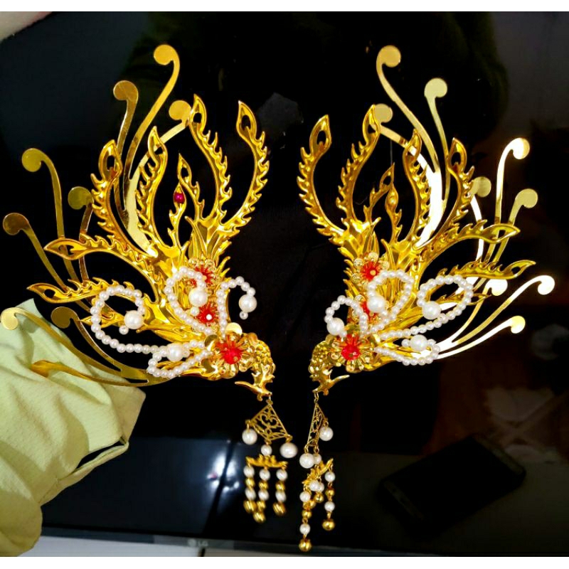 Có 7 màu Đôi ghim mấn phượng hoàng cổ trang tấn màu hầu đồng hầu thánh