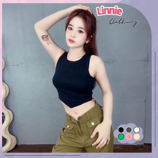 Áo ba lỗ nữ croptop vạt nhọn cổ tròn ôm body Linnie, Áo croptop 3 lỗ mặc hè vạt nhọn chất thun borip dày dặn