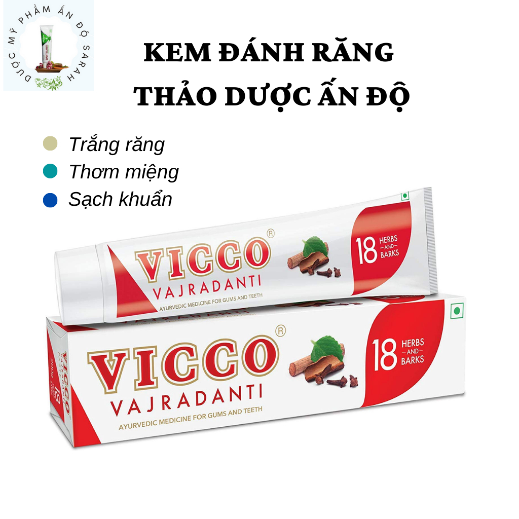 Kem đánh răng thảo dược Ấn Độ VICCO cải thiện hôi miệng, trắng răng rõ rệt cream 100g