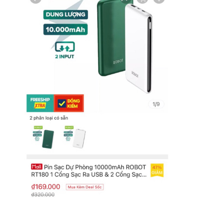 Pass sạc dự phòng ROBOt chính hãng new full box nguyên seal