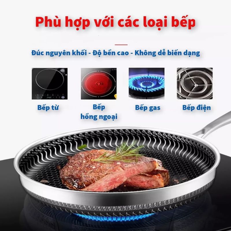 Chảo chống dính tổ ong inox 304 công nghệ khắc laser tổ ong 28cm