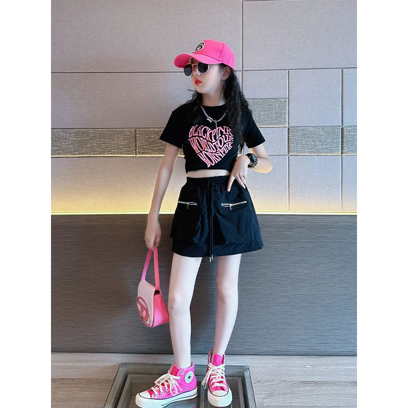 Áo croptop mẹ và bé gái  BLACKPINK bé gái xinh xắn, Áo thun croptop cotton 4c ngắn tay cho bé gái size đại 15-45kg