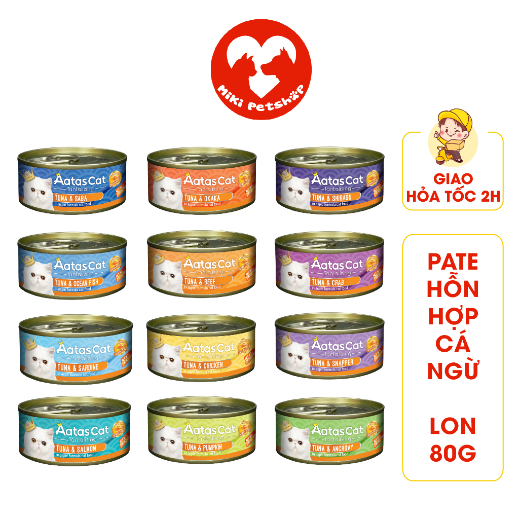 Pate Cho Mèo Pate Aatas Cat Vị Hỗn Hợp Cá Ngừ Nấu Đông Lon 80G - Miki Petshop