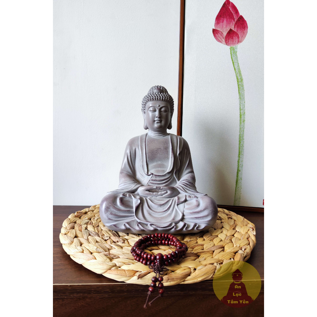 Tượng phật A DI ĐÀ màu đá xám cổ cao 24cm, tượng phật composite, tượng trang trí trong nhà, sân vườn, thiền trà decor