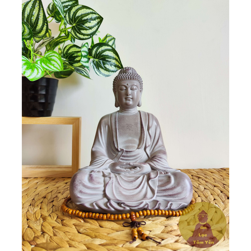 Tượng phật A DI ĐÀ màu đá xám cổ cao 24cm, tượng phật composite, tượng trang trí trong nhà, sân vườn, thiền trà decor