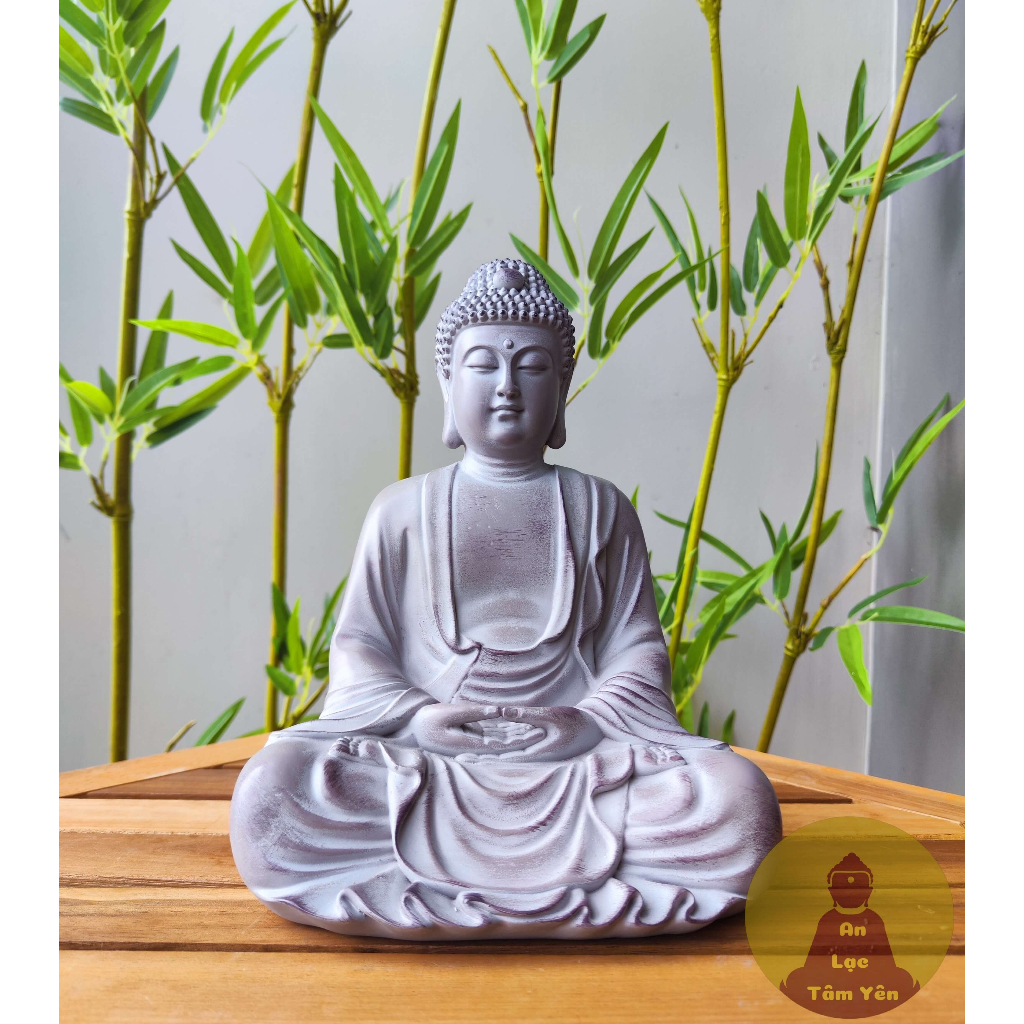 Tượng phật A DI ĐÀ màu đá xám cổ cao 24cm, tượng phật composite, tượng trang trí trong nhà, sân vườn, thiền trà decor