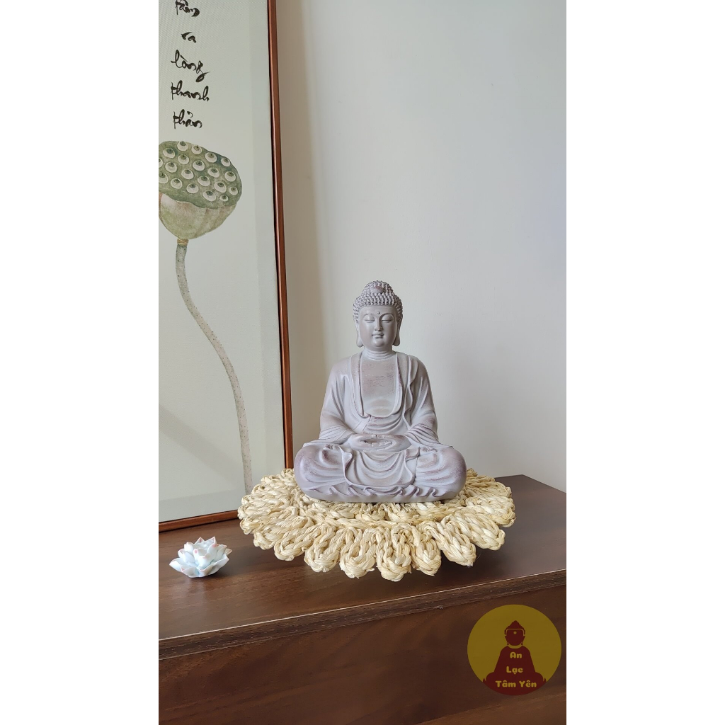 Tượng phật A DI ĐÀ màu đá xám cổ cao 24cm, tượng phật composite, tượng trang trí trong nhà, sân vườn, thiền trà decor