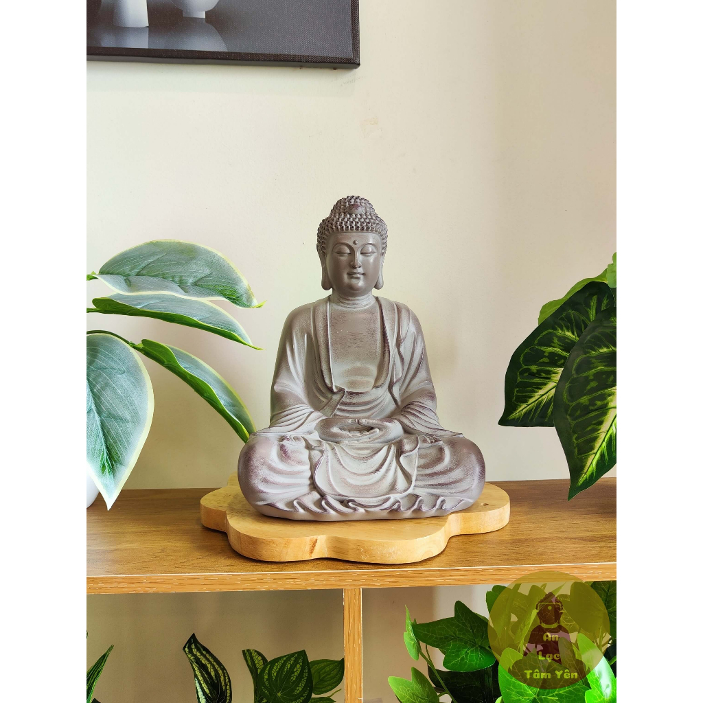 Tượng phật A DI ĐÀ màu đá xám cổ cao 24cm, tượng phật composite, tượng trang trí trong nhà, sân vườn, thiền trà decor