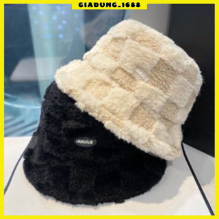 Mũ Nón Bucket Lông Cừu Dày Dặn Hoạ Tiết Caro Thời Trang Hàn Quốc trẻ trung (   hot)