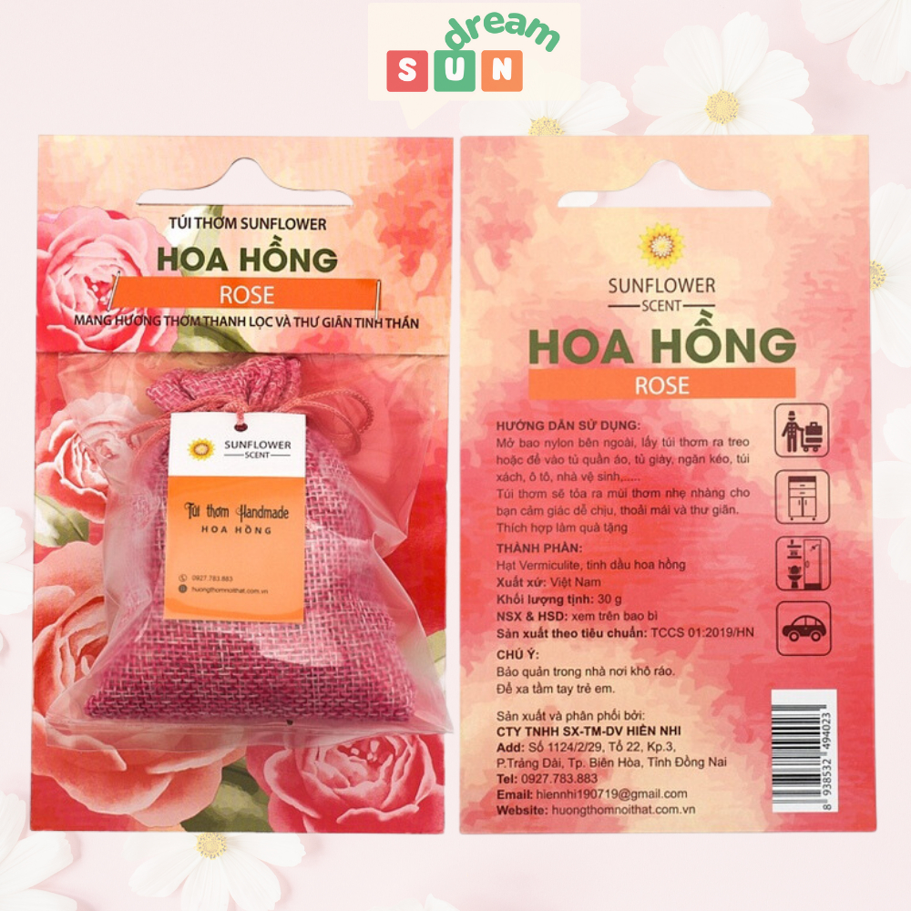 Túi Thơm Quần Áo Trong Tủ Sunflower Hương Hoa Nhài, Hoa Lavender Oải Hương, Hoa Hồng, Hoa Sữa và Hương Biển