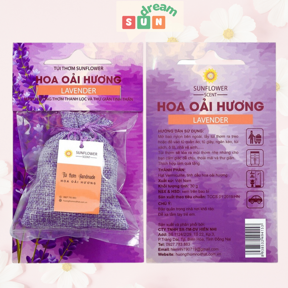 Túi Thơm Quần Áo Trong Tủ Sunflower Hương Hoa Nhài, Hoa Lavender Oải Hương, Hoa Hồng, Hoa Sữa và Hương Biển