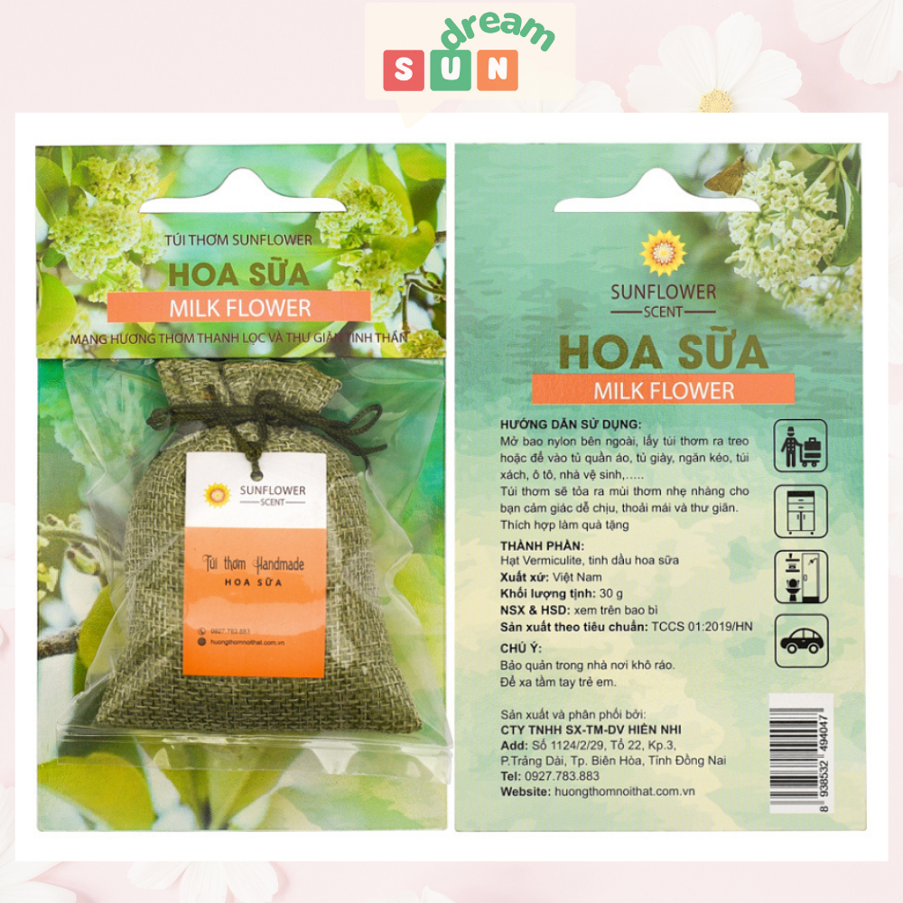 Túi Thơm Quần Áo Trong Tủ Sunflower Hương Hoa Nhài, Hoa Lavender Oải Hương, Hoa Hồng, Hoa Sữa và Hương Biển