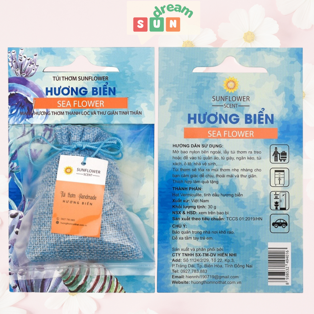 Túi Thơm Quần Áo Trong Tủ Sunflower Hương Hoa Nhài, Hoa Lavender Oải Hương, Hoa Hồng, Hoa Sữa và Hương Biển