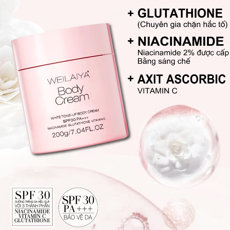 Kem Body Weilaiya Dưỡng Trắng Da Nâng Tone White Tone-Up Body Cream SPF30 PA+++ 200ml