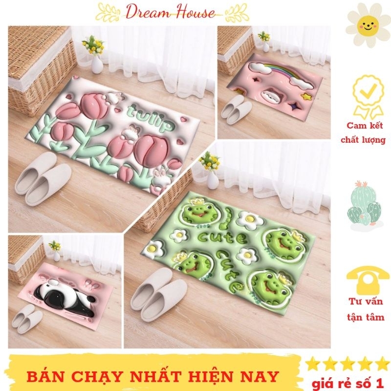 [Sale]🌸 thảm chùi chân 5D thấm hút chống trơn trượt hoạ tiết hình hoa, hình thú, decor phòng, trang trí nhà cửa