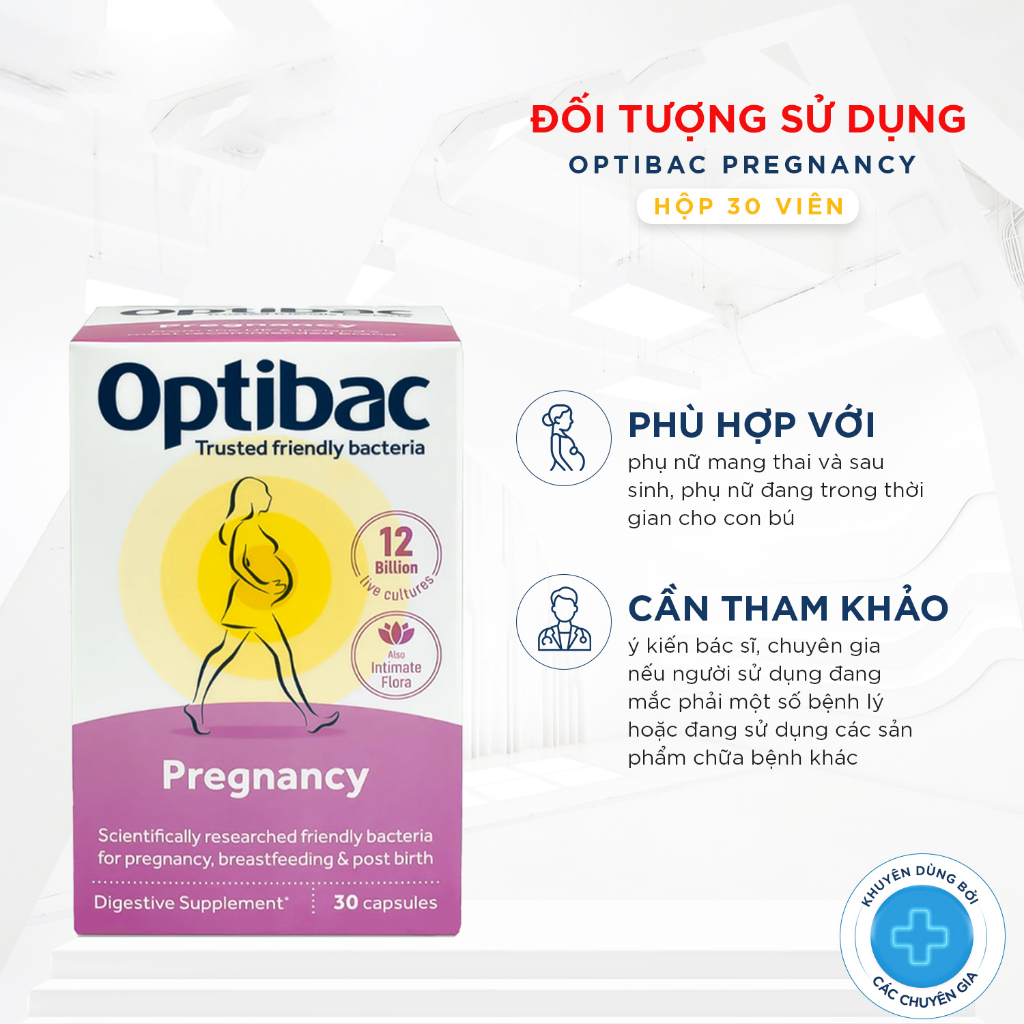 Men Vi Sinh Optibac Pregnancy - Men Vi Sinh Dành Cho Mẹ Bầu & Cho Con Bú, Cải Thiện Tiêu Hóa, Miễn Dịch, Hộp 30 Viên