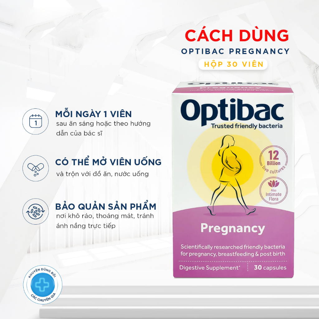 Men Vi Sinh Optibac Pregnancy - Men Vi Sinh Dành Cho Mẹ Bầu & Cho Con Bú, Cải Thiện Tiêu Hóa, Miễn Dịch, Hộp 30 Viên