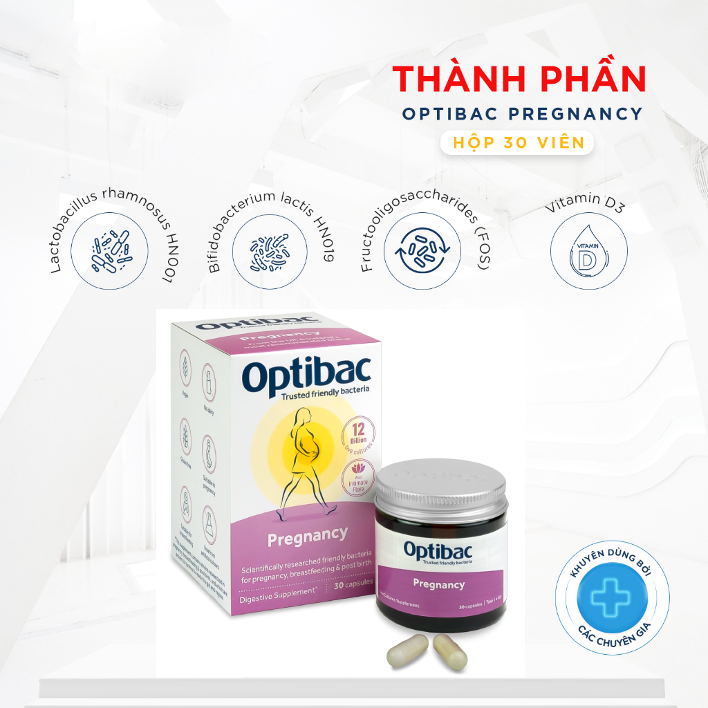 Men Vi Sinh Optibac Pregnancy - Men Vi Sinh Dành Cho Mẹ Bầu & Cho Con Bú, Cải Thiện Tiêu Hóa, Miễn Dịch, Hộp 30 Viên