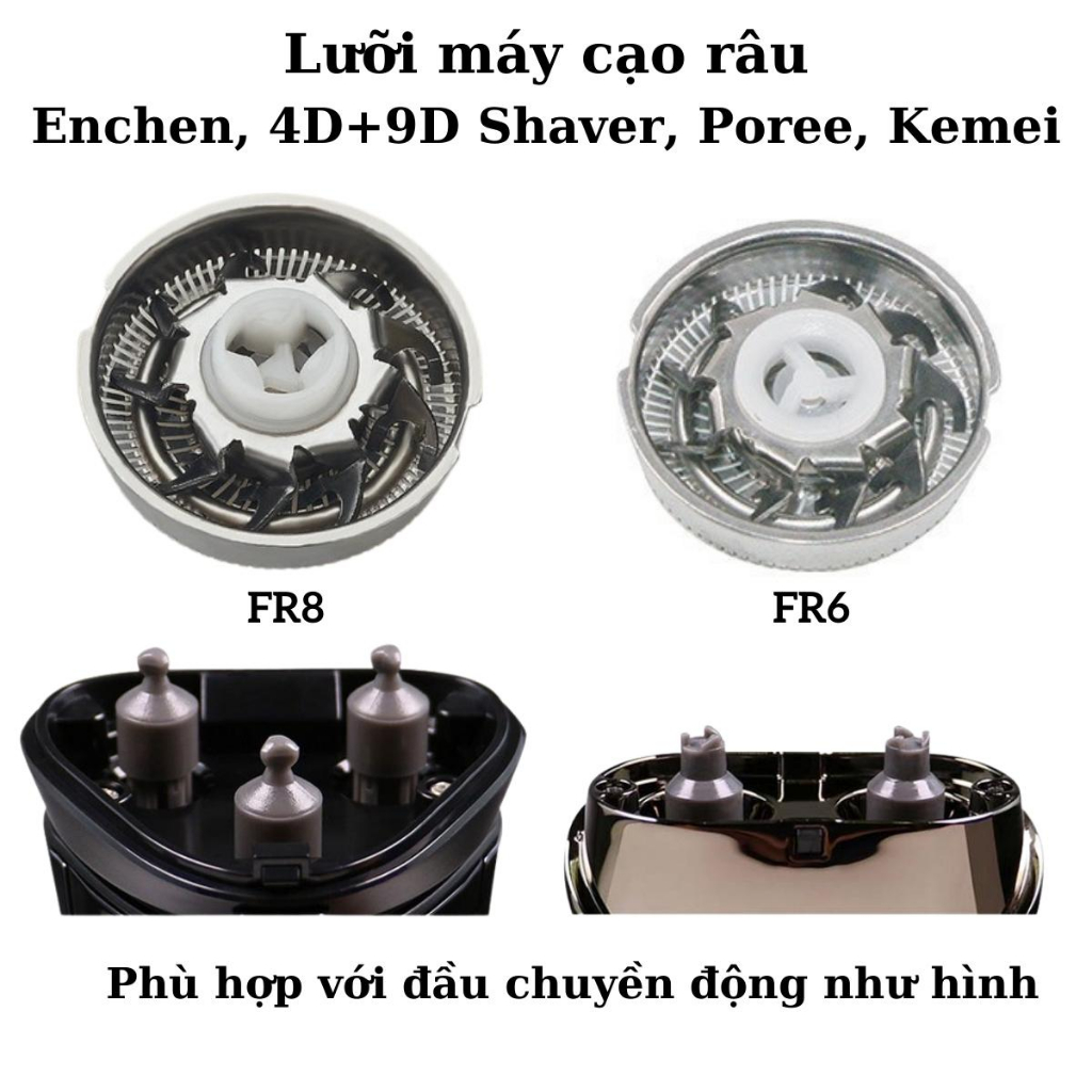 Lưỡi máy cạo râu Combo 3 lưỡi FR8, 2 lưỡi FR6 các dòng máy Flyco, Poree, Kemei, Xiaomi Enchen và 4D Shaver - Chính hãng