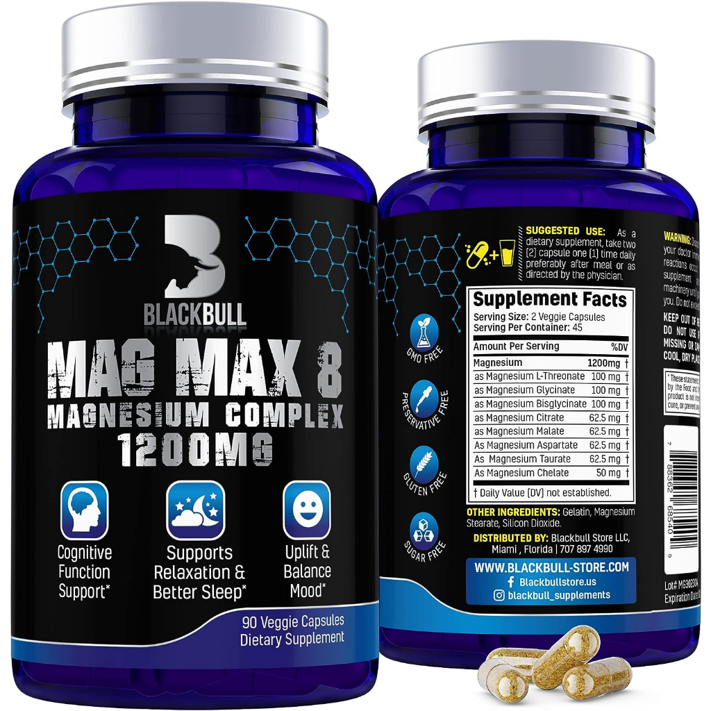 Viên Hỗn Hợp 8 loại Magie, Magnesium Glycinate L-Threonate Taurate Malate - 90 Viên, Dạng Hấp Thu Tốt Nhất của Mg - Deal