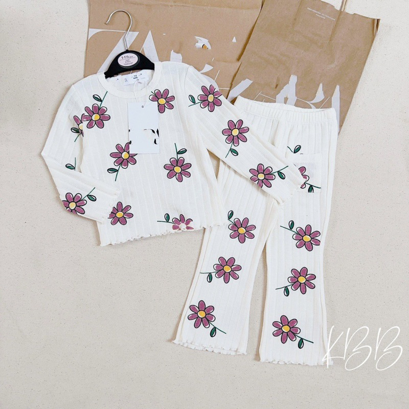 Bộ tăm zip trắng in hoa cho bé gái