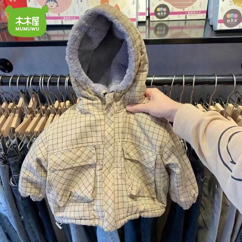 Áo Khoác Kẻ Lót Lông Cừu Dày Dặn Giữ Ấm Mùa Thu Đông Phong Cách Cho Bé