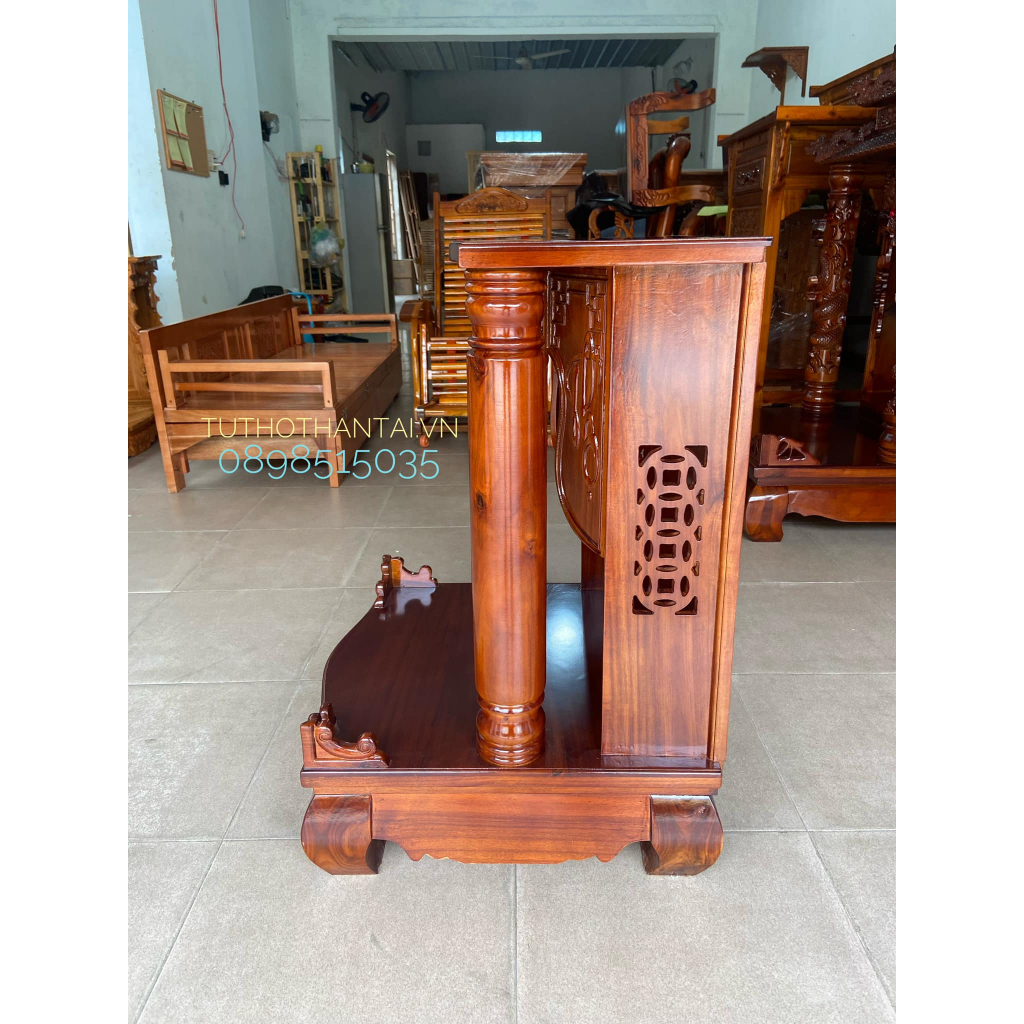 Bàn thờ thần tài mẫu Phúc Lộc Thọ cột Tròn trơn 60 x 60 x 88cm - Gỗ Tràm