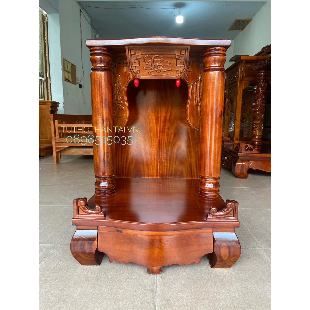 Bàn thờ thần tài mẫu Phúc Lộc Thọ cột Tròn trơn 60 x 60 x 88cm - Gỗ Tràm
