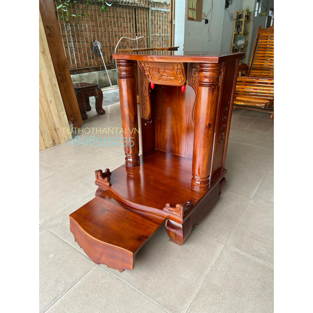 Bàn thờ thần tài mẫu Phúc Lộc Thọ cột Tròn trơn 60 x 60 x 88cm - Gỗ Tràm