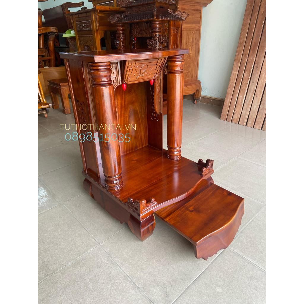 Bàn thờ thần tài mẫu Phúc Lộc Thọ cột Tròn trơn 60 x 60 x 88cm - Gỗ Tràm