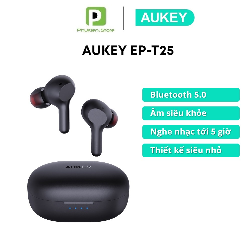 Tai Nghe Bluetooth 5.0 Chính Hãng Aukey EP-T25 | Âm trầm mạnh mẽ | Sạc Type C | Pin tới 30h