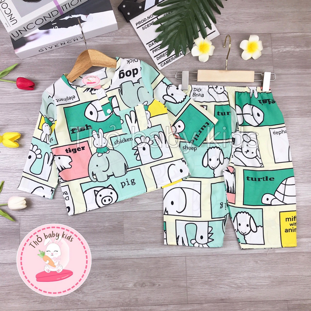 Đồ bộ mặc nhà bé trai, bộ tole lanh dài bé trai, vải tole, lanh mềm mát thấm hút mồ hôi tốt thỏ baby kids