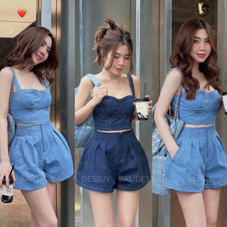 Set jean áo bra cúp mút 2 dây kèm quần đùi jean cotton mềm l