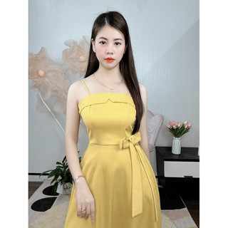 Ảnh thật váy 2 dây vàng nơ eo size S