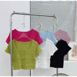 Áo len cộc tay cổ U dáng croptop (kèm ảnh thật, video)