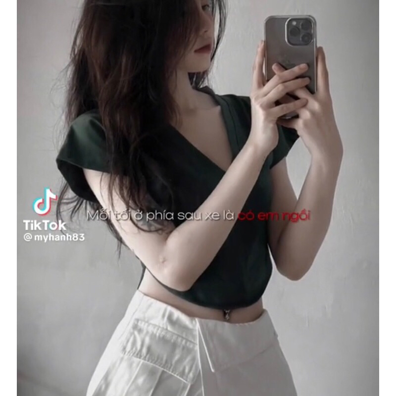 Áo phông cổ tim Croptop chất cotton mát phong cách Hàn Quốc A135