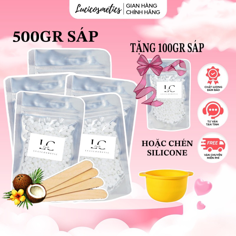 500g sáp wax lông nóng hard wax bean coconut tặng kèm 100g sáp hoặc chén silicon - lucicosmetic.vn