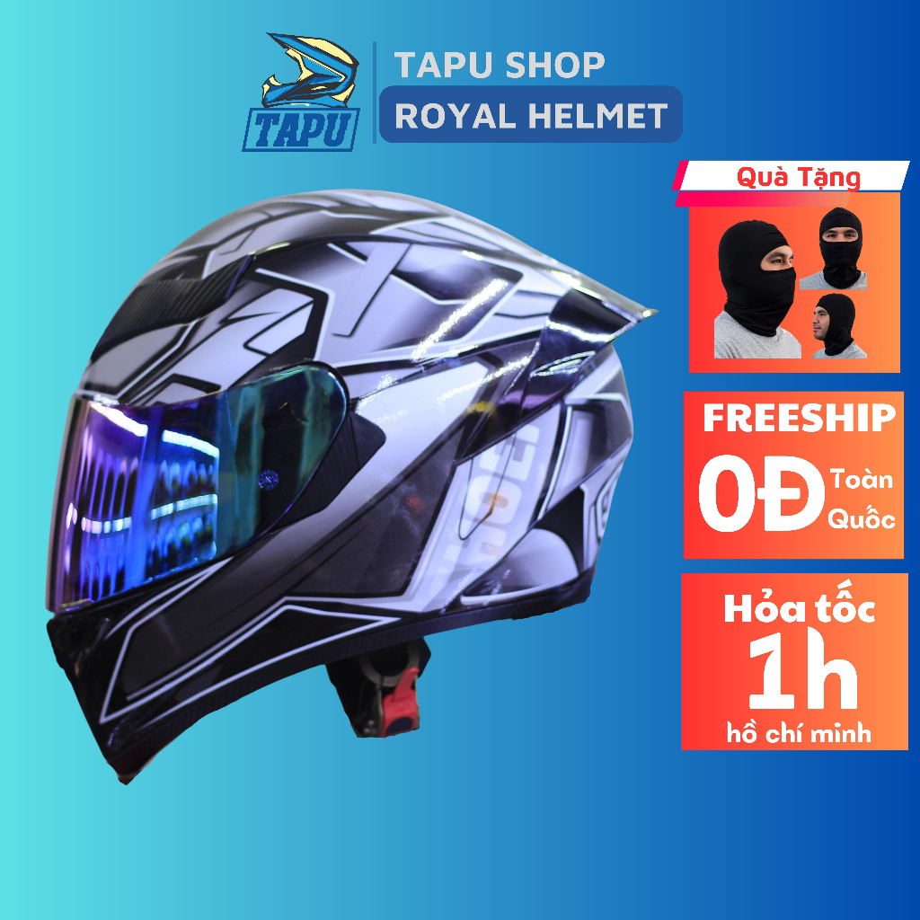 MŨ BẢO HIỂM FULLFACE ROC 1 KÍNH - ROYAL M138B LÊN TEM SHOEI BẠC