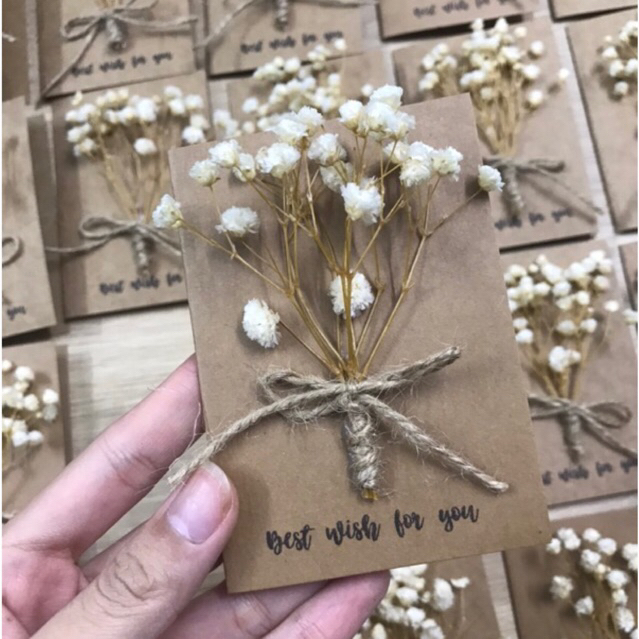 Thiệp quà tặng kraft vintage hoa baby handmade by Mihalen