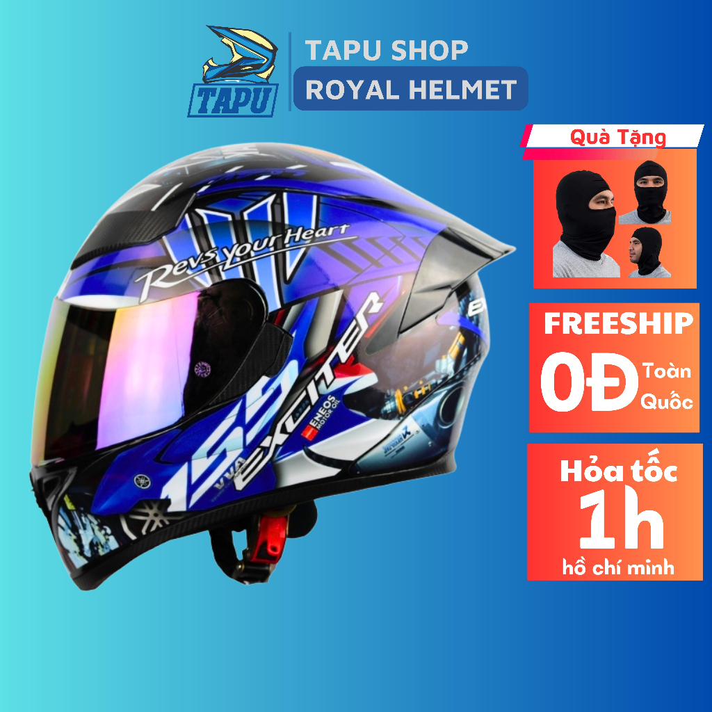 MŨ BẢO HIỂM FULLFACE 1 KÍNH ROYAL M138B LÊN TEM EXCITER XANH GP