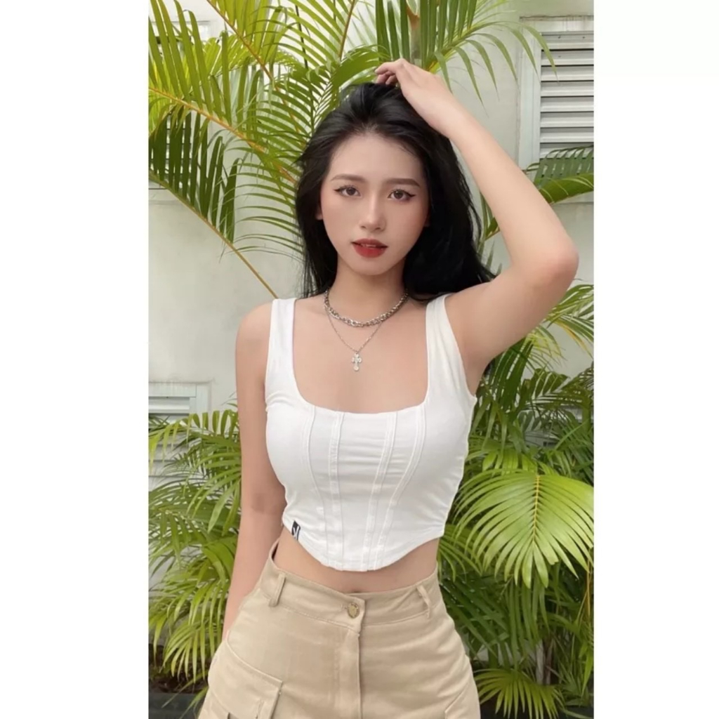 Áo CROSET dáng croptop vải thun trơn cotton co giãn | BigBuy360 - bigbuy360.vn