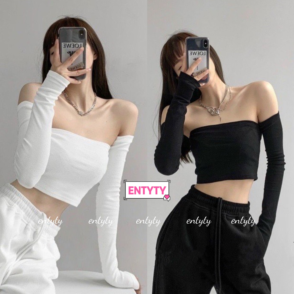 [Mã FATREND2810 giảm đến 30k tối đa 99k] Áo trễ vai dài tay CUP thun co giãn - Áo Croptop tay dài trễ vai (Có Size).